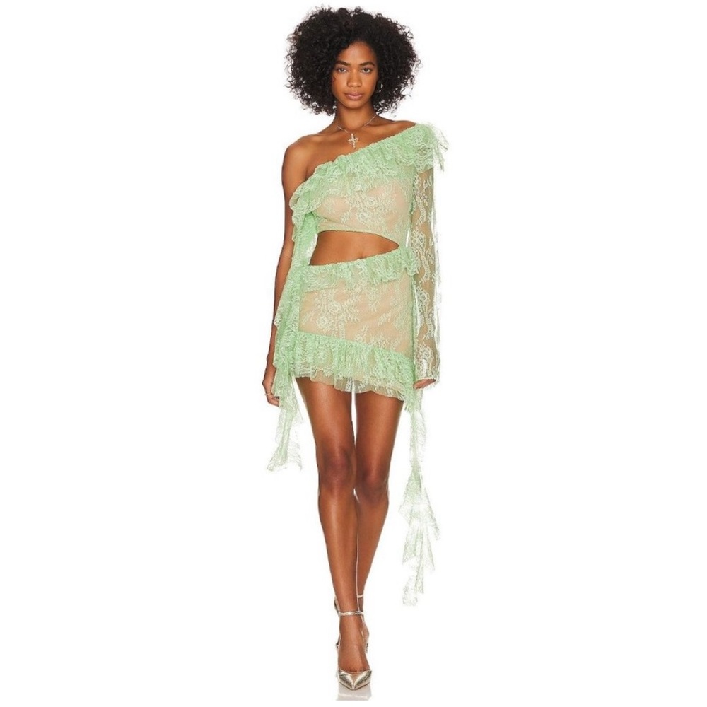 LOBA Ramona Mini Dress in Pale Green. Tags on